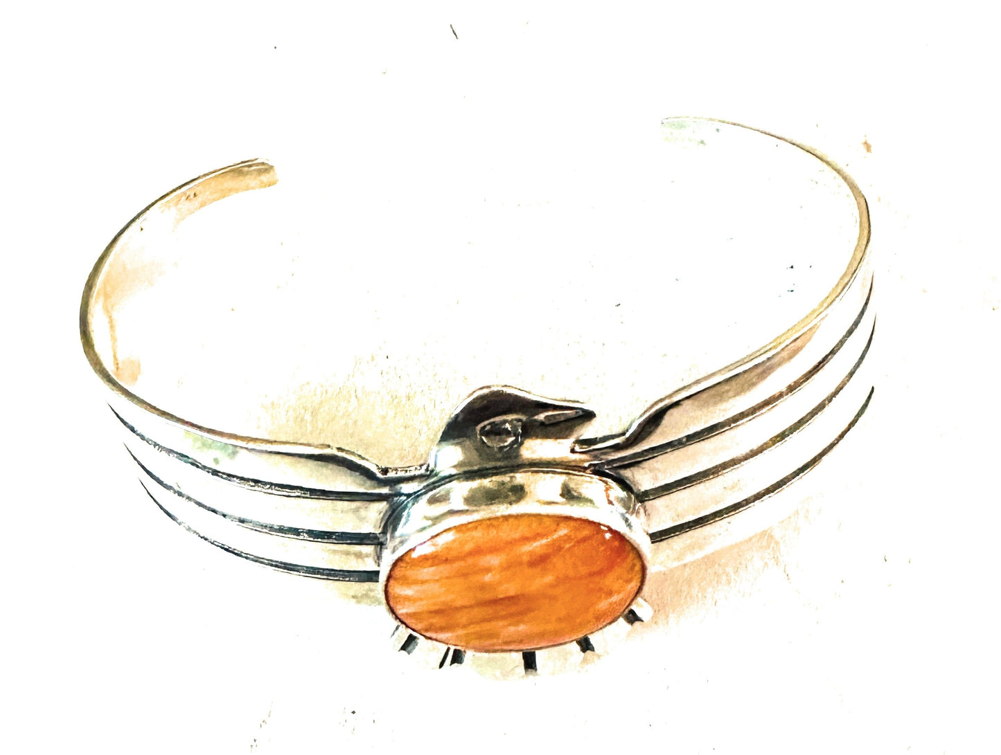 Handcrafted Orange Spiny & Sterling Silver Thunderbird Cuff Bracelet