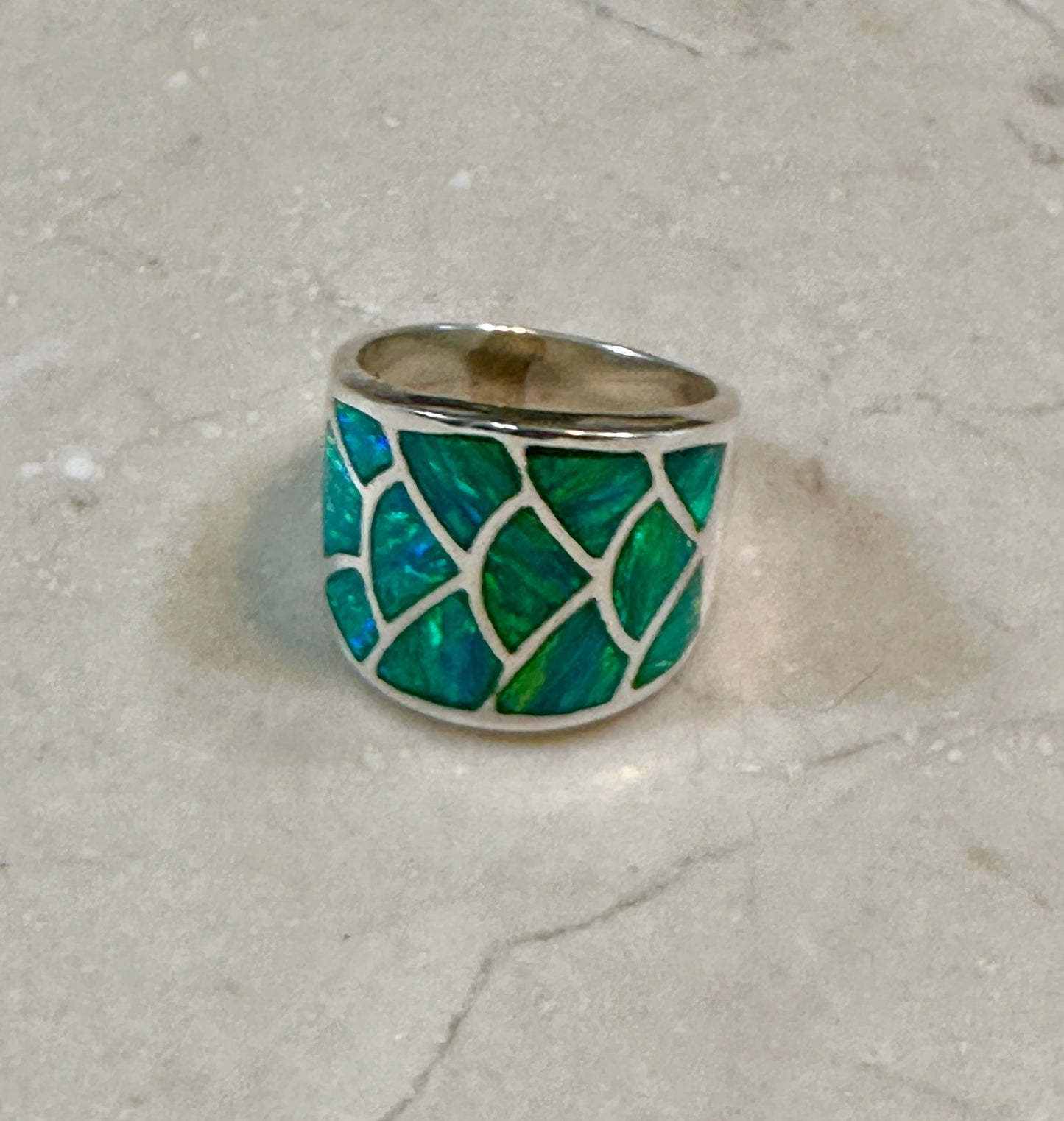 Green Opal Sterling Silver Mermaid Ring Size 7