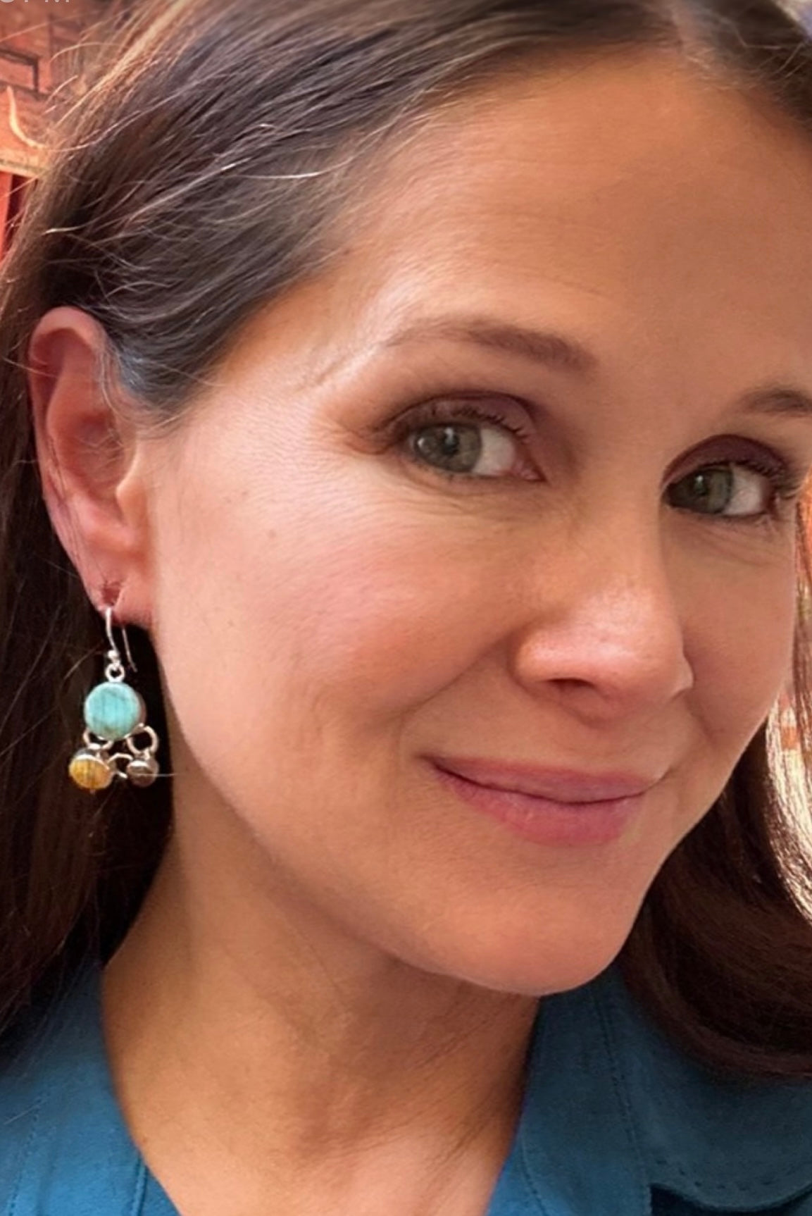 Turquoise & Spiny Circle Sterling Silver DangleEarrings