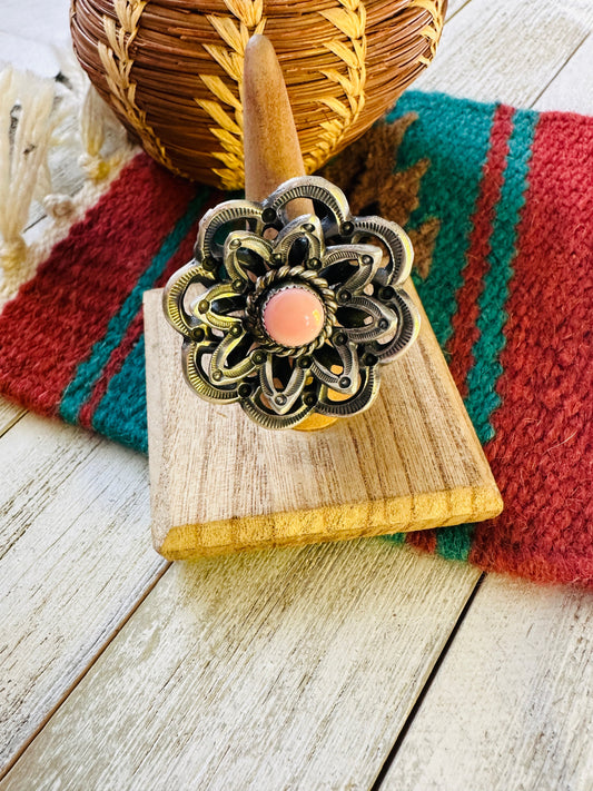 Handcrafted Sterling Silver & Queen Pink Conch Shell Adjustable Flower Ring by Kevin Billah