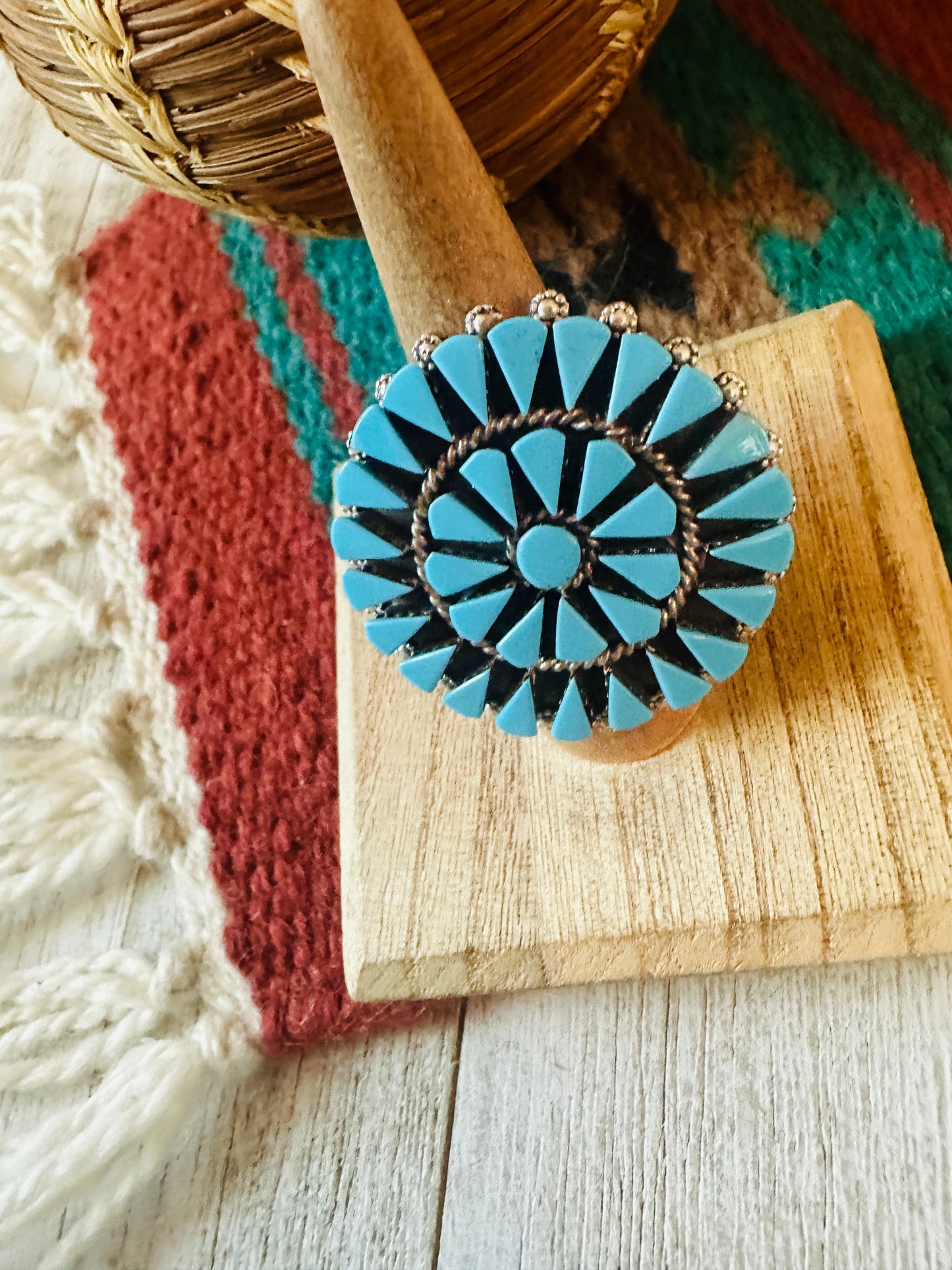 Handcrafted Sterling Silver & Turquoise Cluster Ring