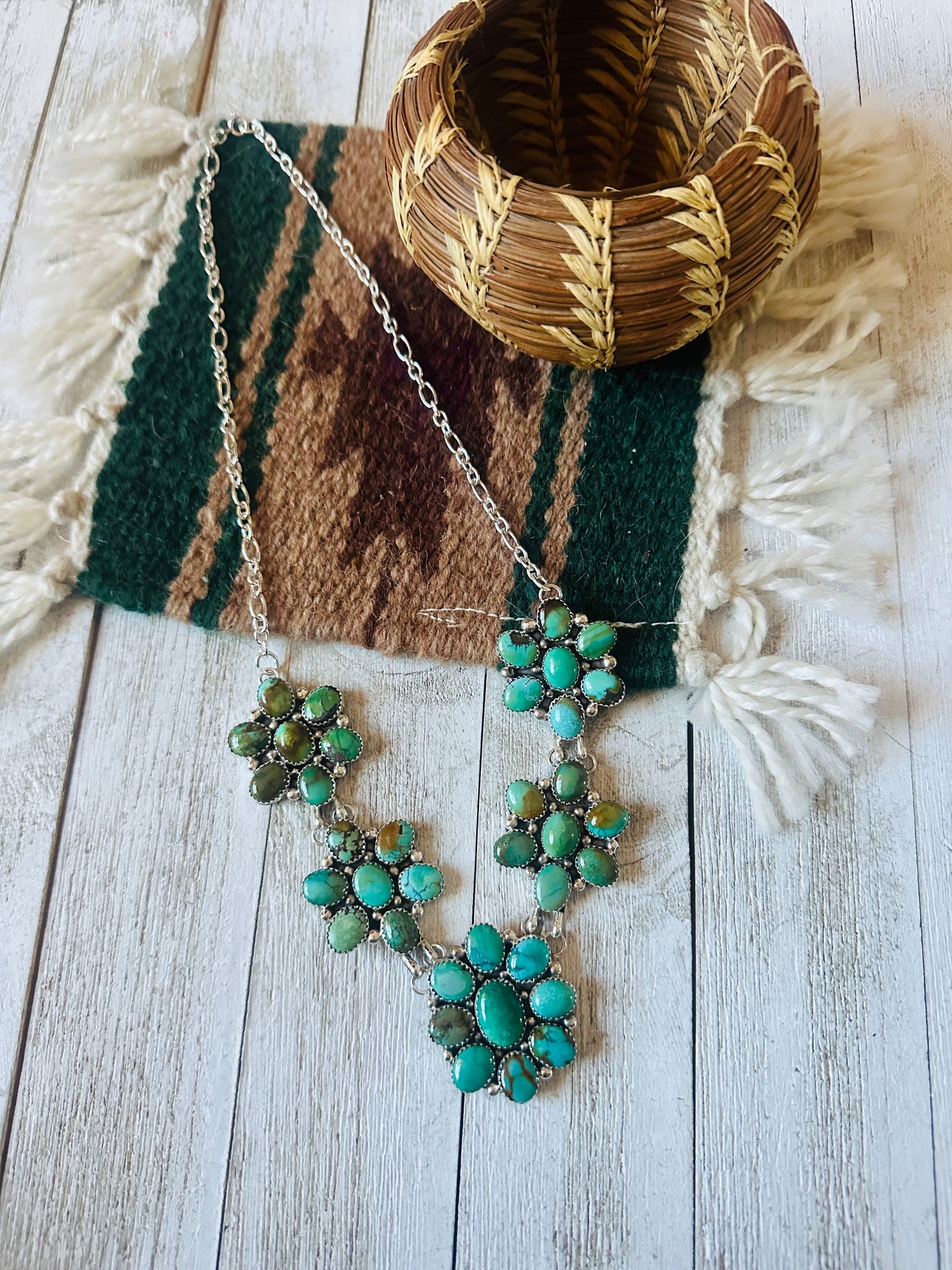 Handcrafted Turquoise & Sterling Silver Cluster Necklace