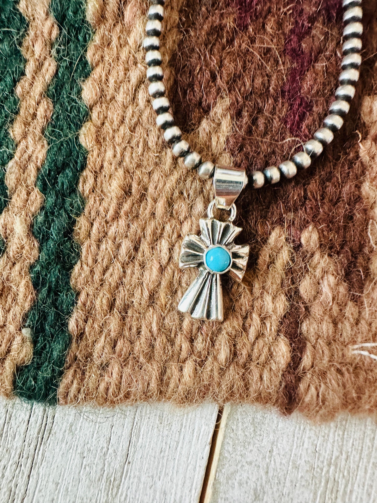 Handcrafted Turquoise & Sterling Silver Mini Cross Pendant