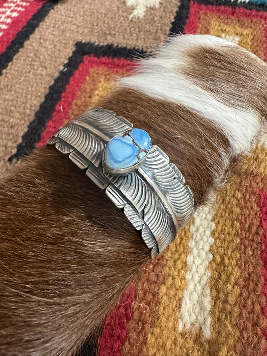 Handcrafted Golden Hill Turquoise & Sterling Silver Cuff Bracelet Signed KM