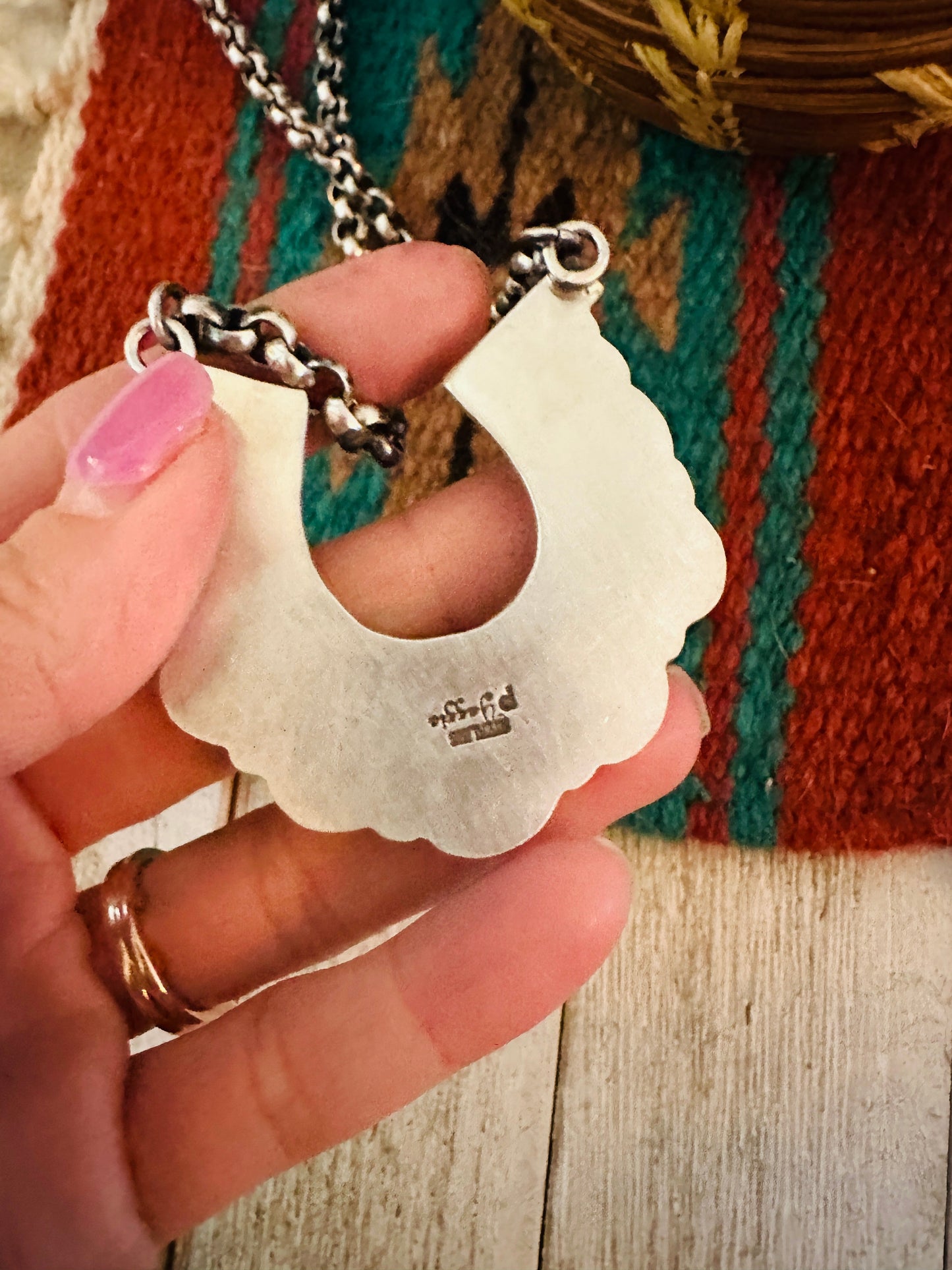 Handcrafted Beaded Sterling Silver & Palomino Turquoise Horseshoe Necklace