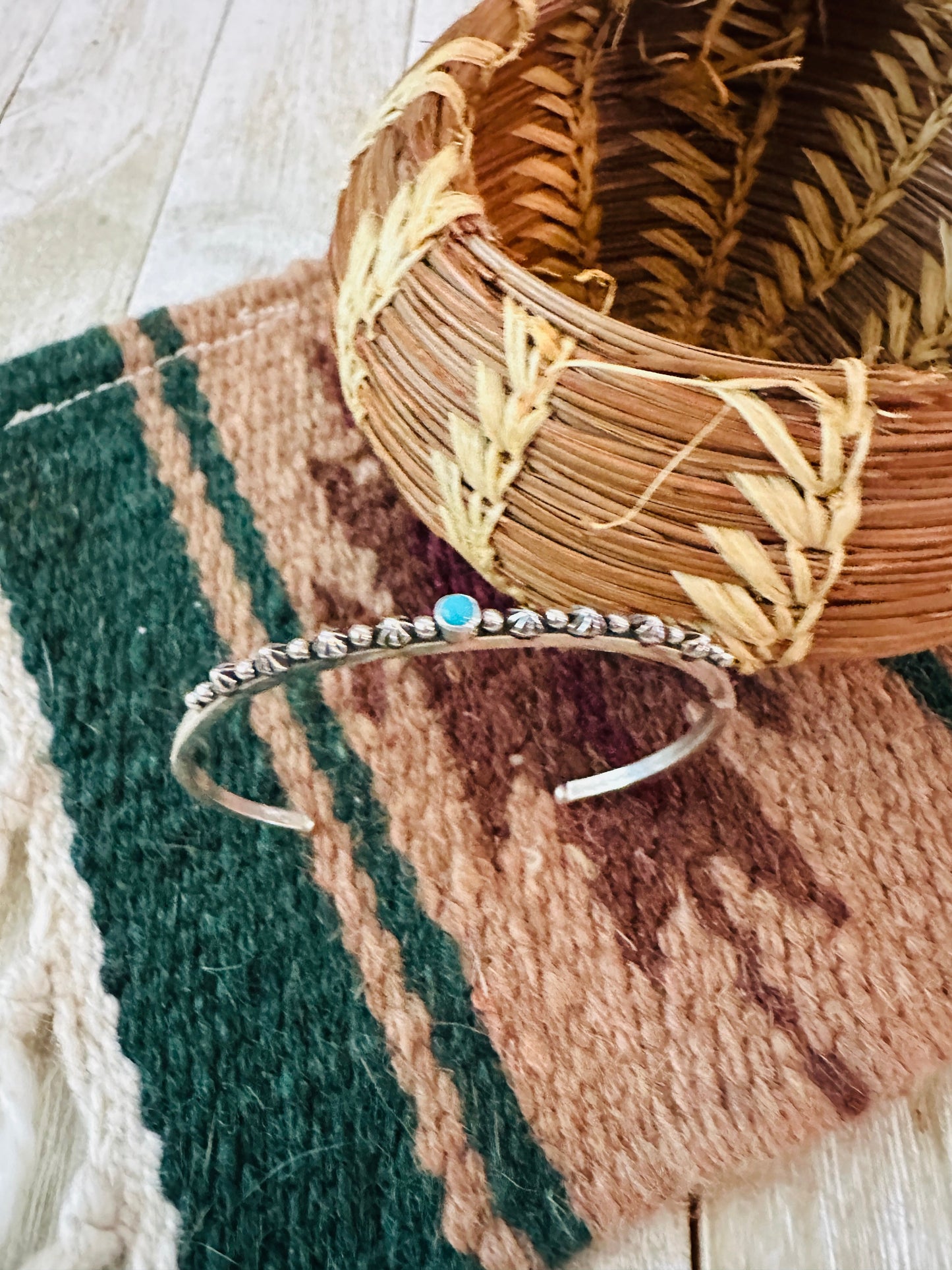 Handcrafted Sterling Silver & Kingman Turquoise Cuff Bracelet by Raymond Coriz /