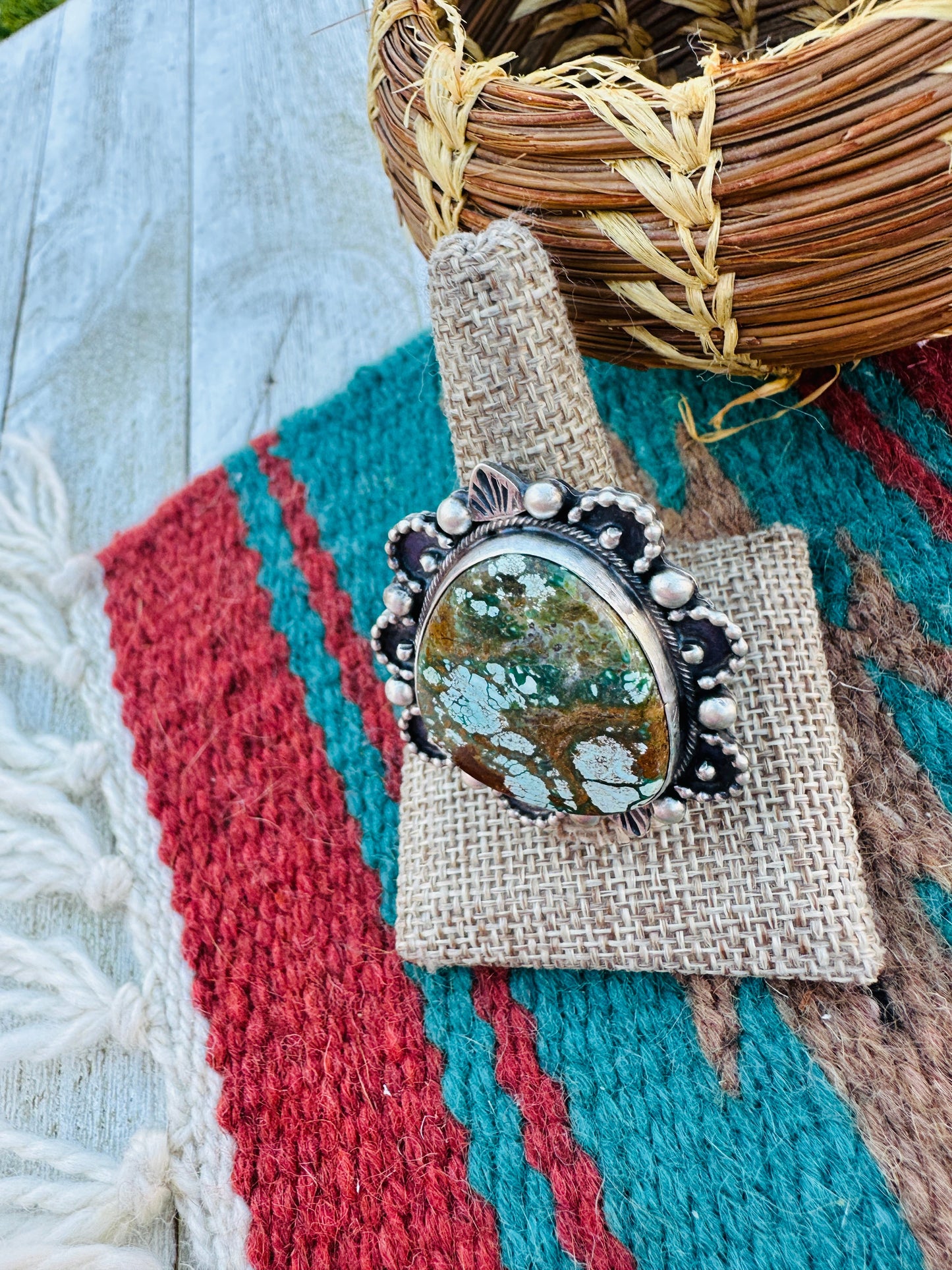 Hand Crafted Turquoise & Sterling Silver Adjustable Ring