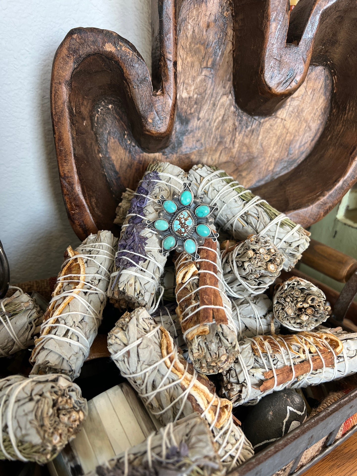 Rosella Paxson Number 8 and Hubei Turquoise Cluster Ring