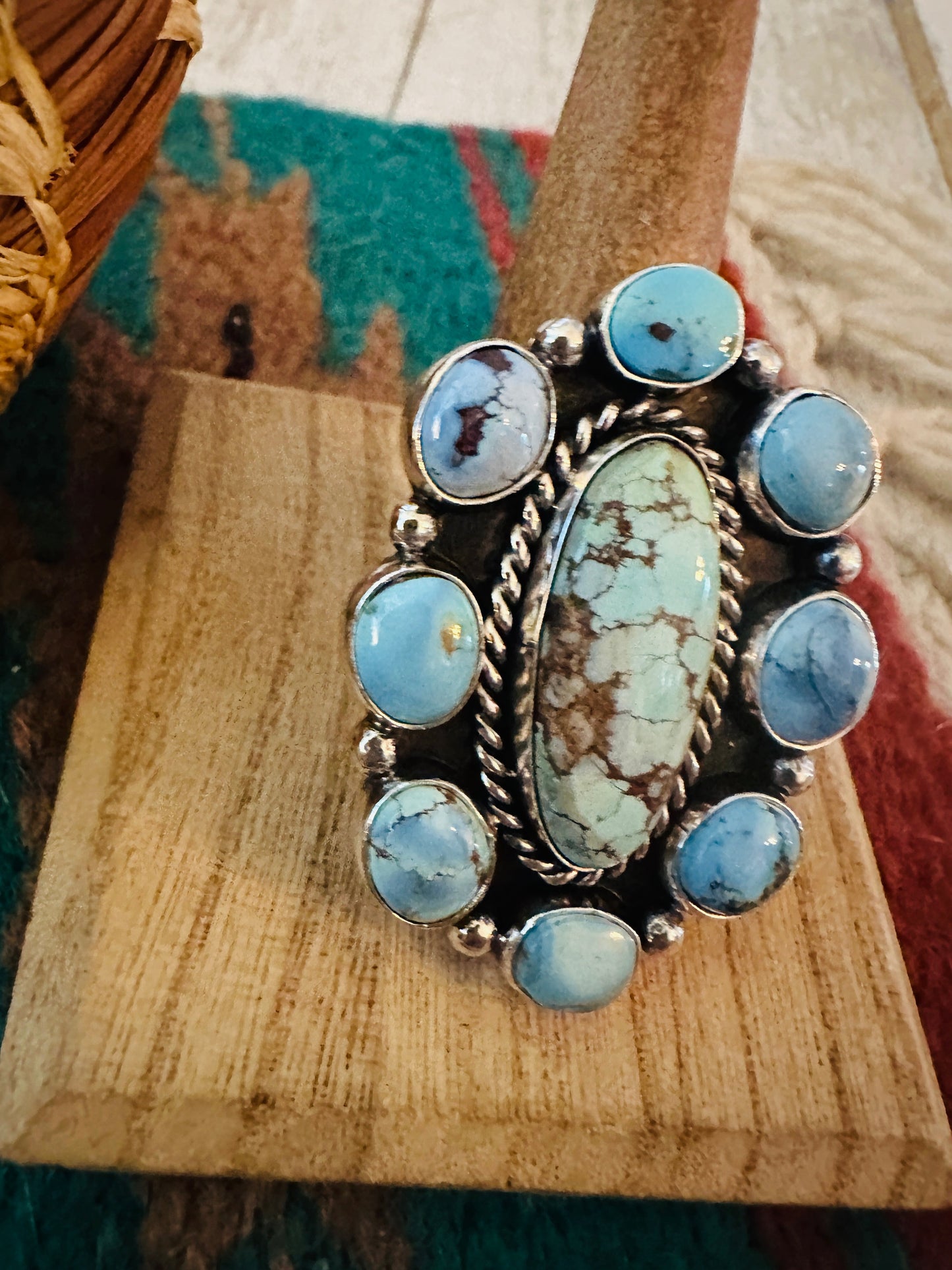 Handcrafted Sterling Silver & Golden Hills Turquoise Cluster Adjustable Ring