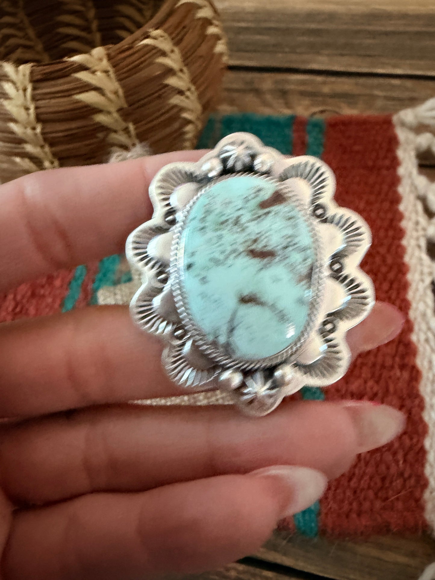 Handcrafted Dry Creek Turquoise & Sterling Silver Ring Size 7.5 by Randy Boyd