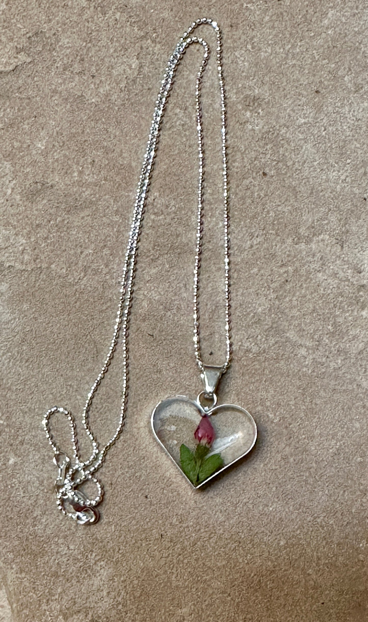 Primavera Rosebud Heart Sterling Silver Necklace