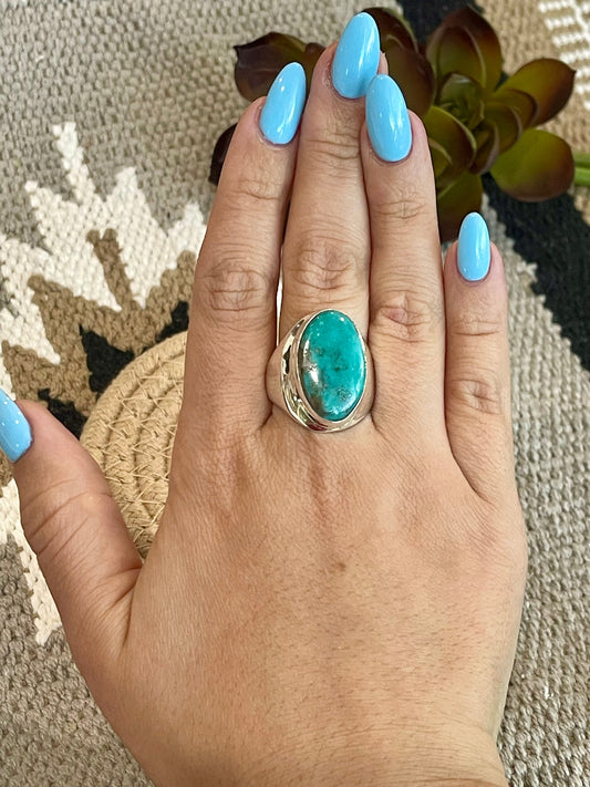 Handcrafted Turquoise & Sterling Silver Ring Size 11.75