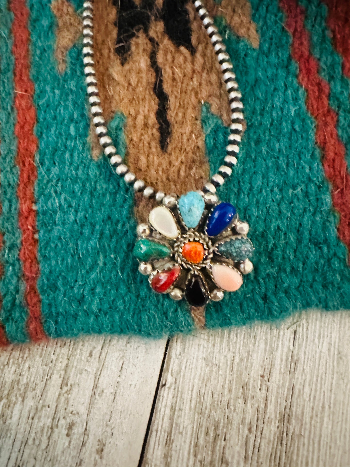 Handcrafted Multi Stone & Sterling Silver Cluster Brooch/ Pendant