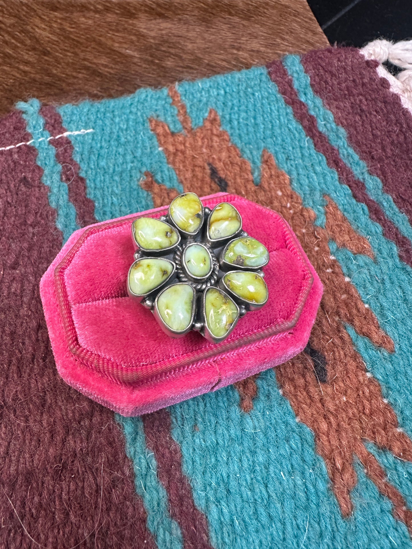 Nizhoni Handmade Palomino Turquoise Sterling Silver Flower Cluster Ring