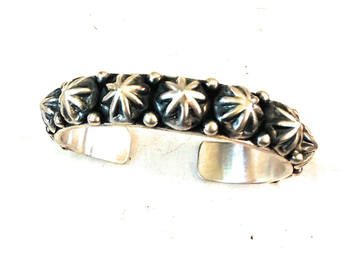 Handcrafted Hand Stamped Sterling Silver Studded Cuff Bracelet