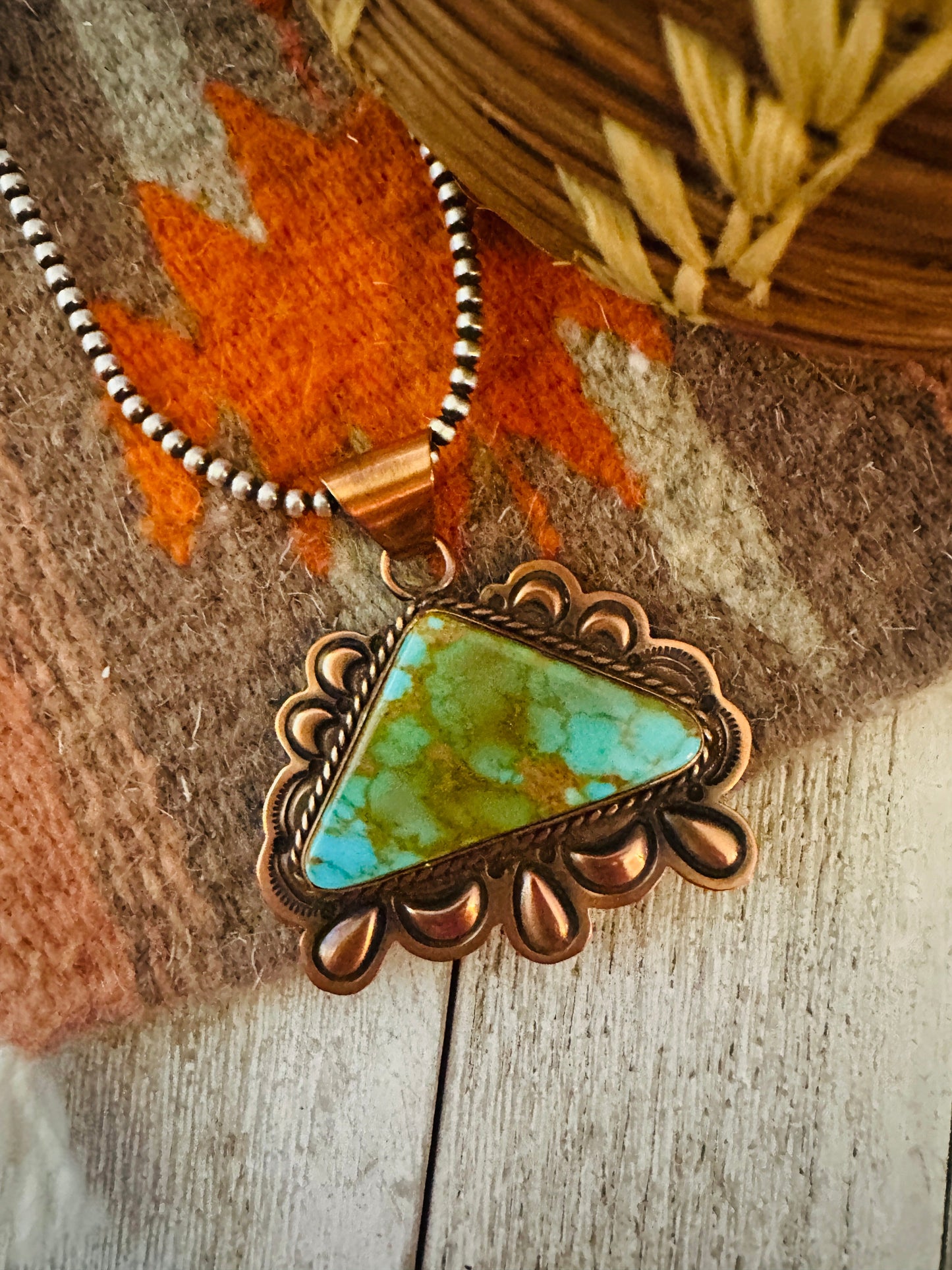 Handcrafted Turquoise & Copper Pendant by Jerry Platero