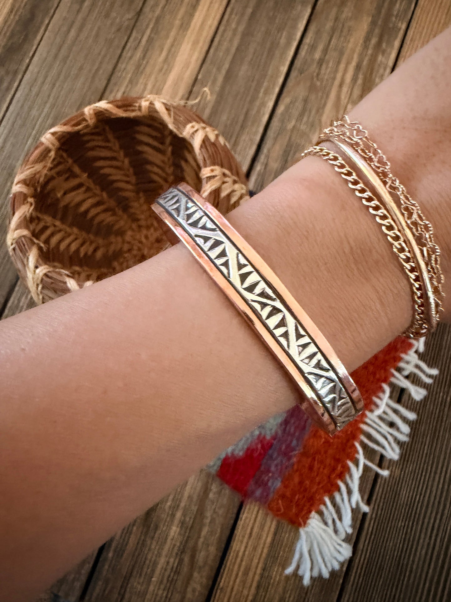Handcrafted Copper & Sterling Silver Cuff Bracelet by Wylie Secatero