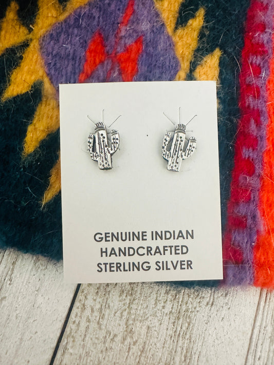 Handcrafted Sterling Silver Cactus Stud Earrings