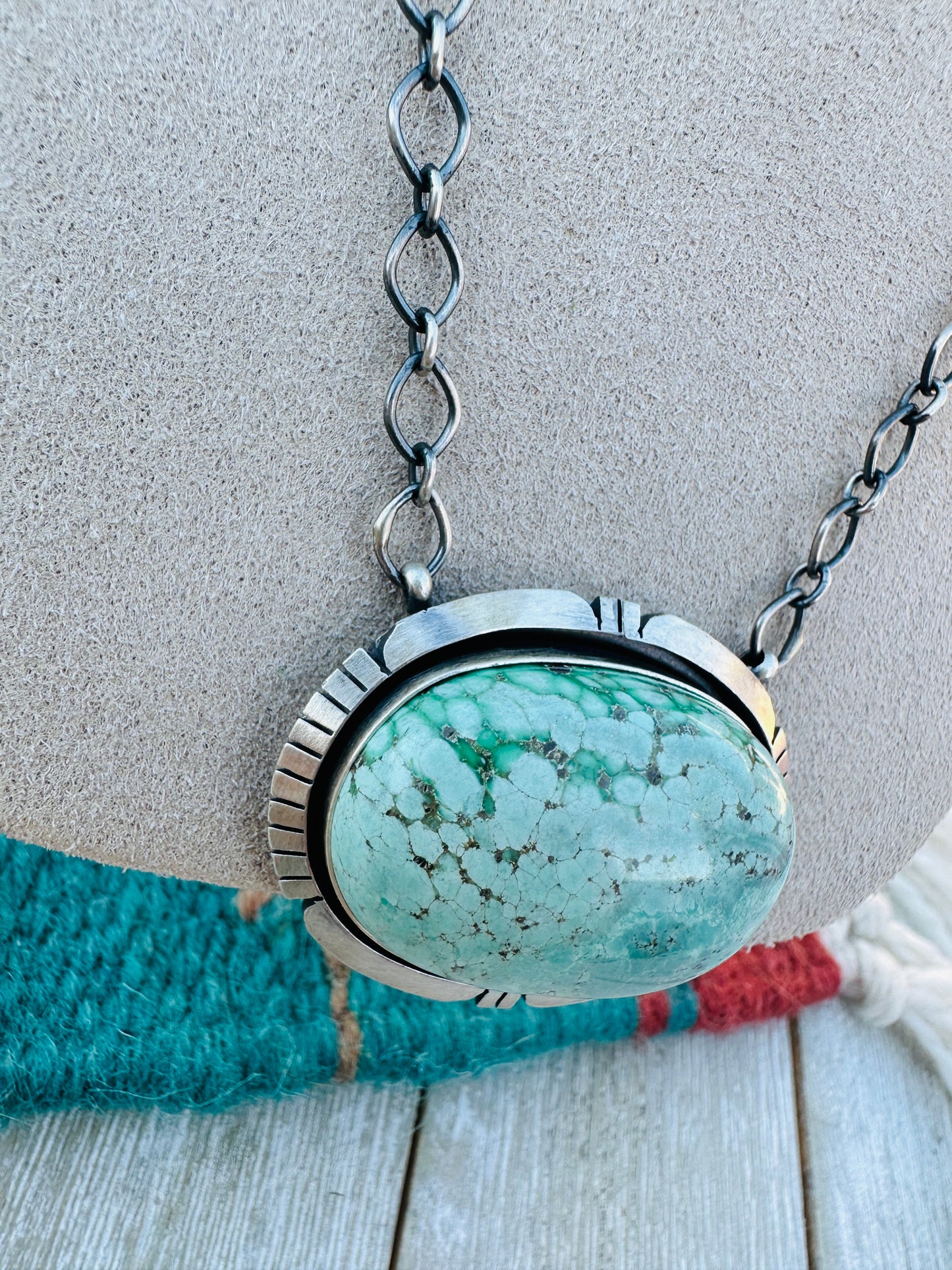 Handcrafted Sterling Silver 18” Link & Turquoise Necklace