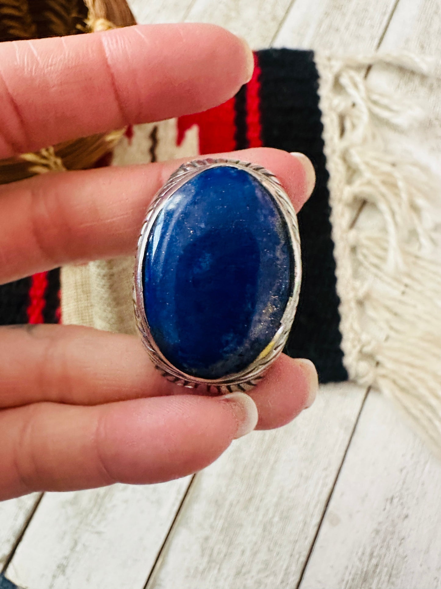 Old Pawn Handcrafted Sterling Silver & Lapis Men’s Ring Size 9