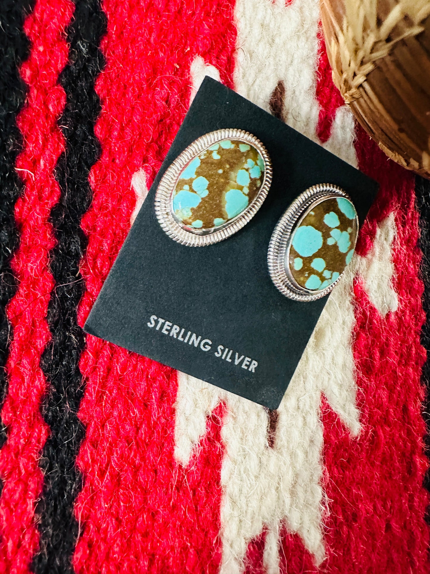 Navajo Number 8 Turquoise & Sterling Silver Post Earrings