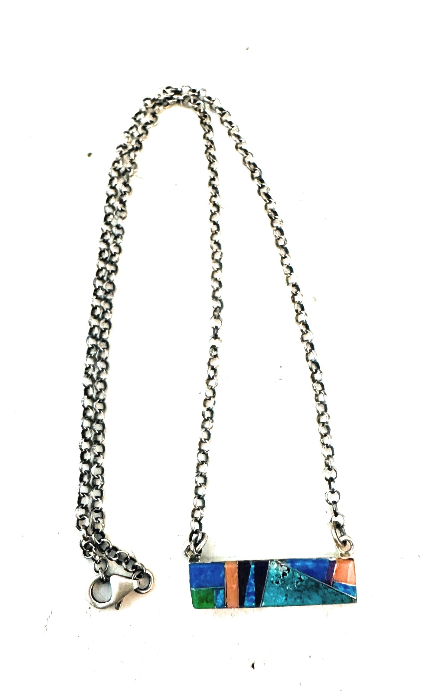 Handcrafted Multi Stone & Sterling Silver Inlay Bar Necklace