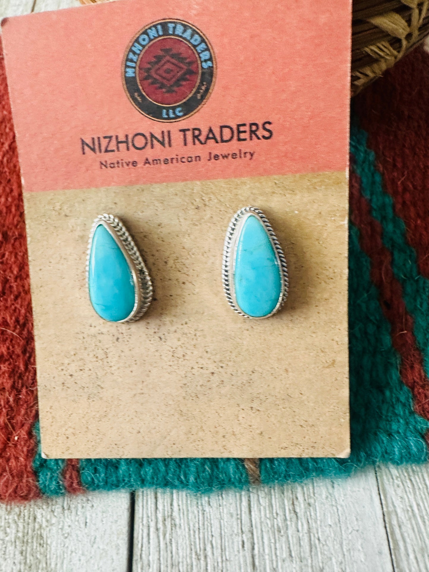 Handcrafted Turquoise & Sterling Silver Teardrop Post Earrings