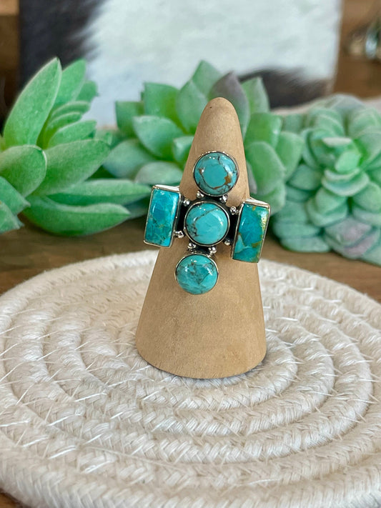Handmade Turquoise And Sterling Silver Adjustable  Ring