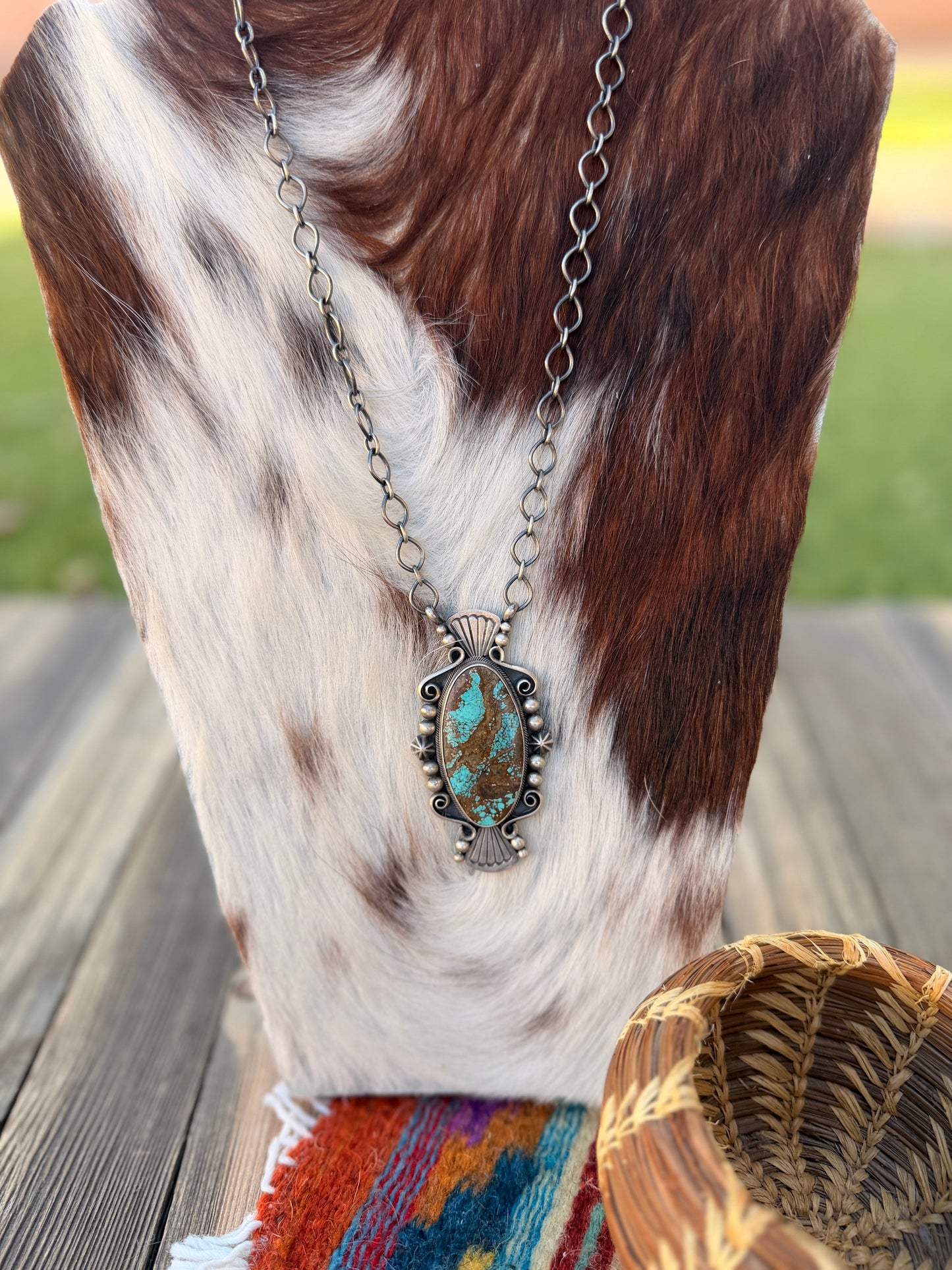 Handcrafted Number 8 Turquoise & Sterling Silver Necklace by Daniel Benally