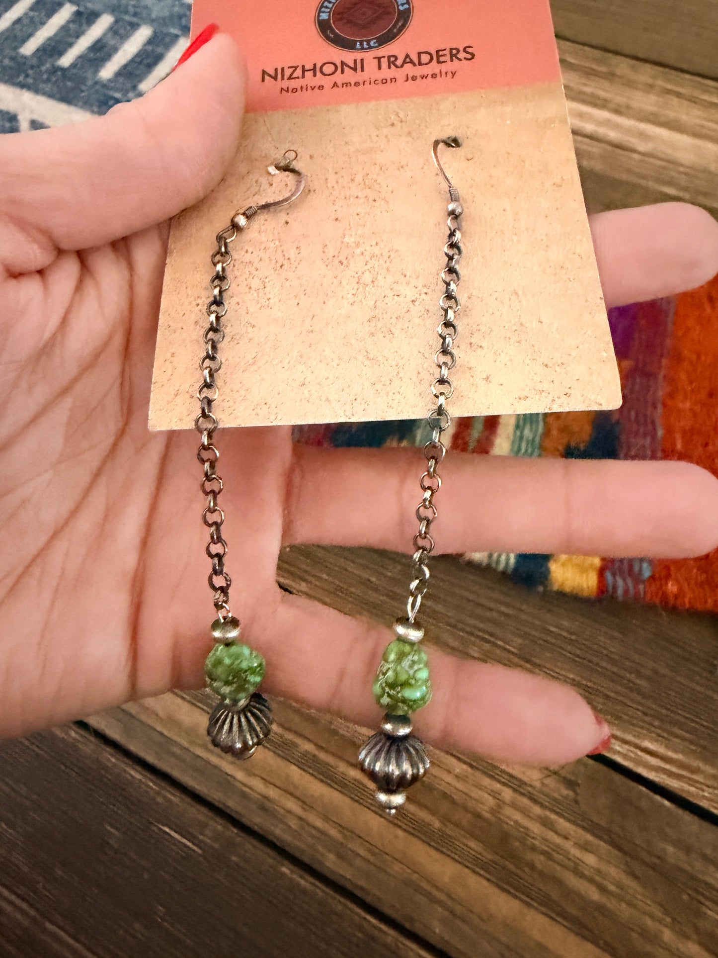 Handcrafted Sonoran Mountain Turquoise & Sterling Silver Beaded Dangle Earrings