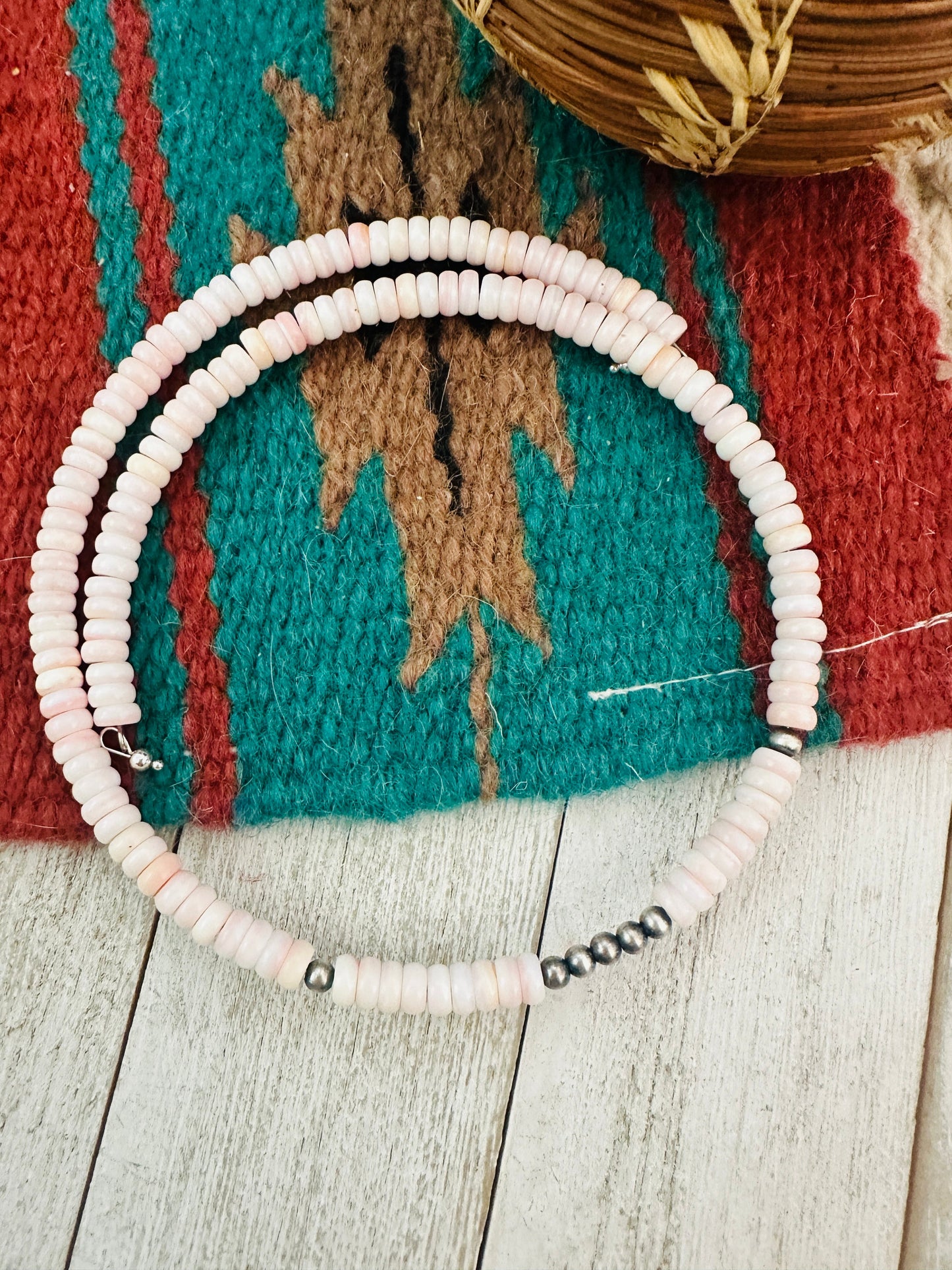 Handcrafted Pink Conch & Sterling Silver Beaded Wrap Choker Necklace