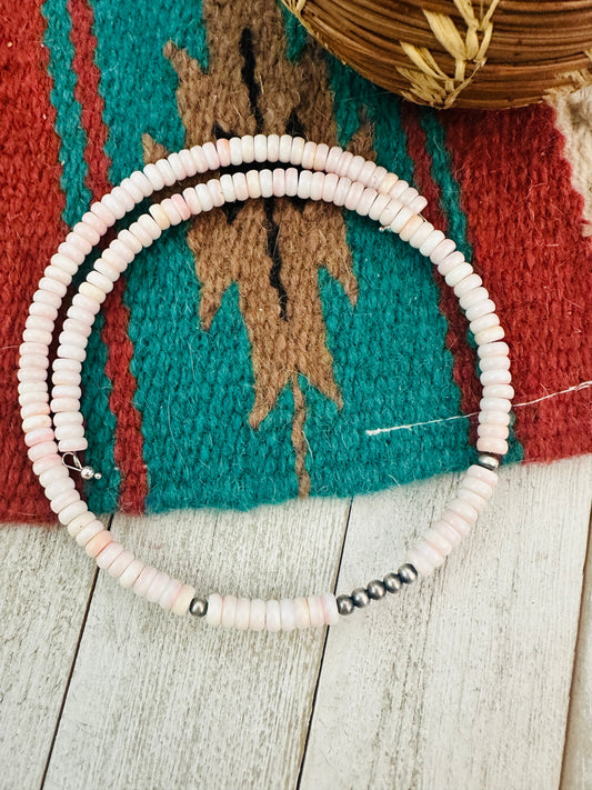 Handcrafted Pink Conch & Sterling Silver Beaded Wrap Choker Necklace