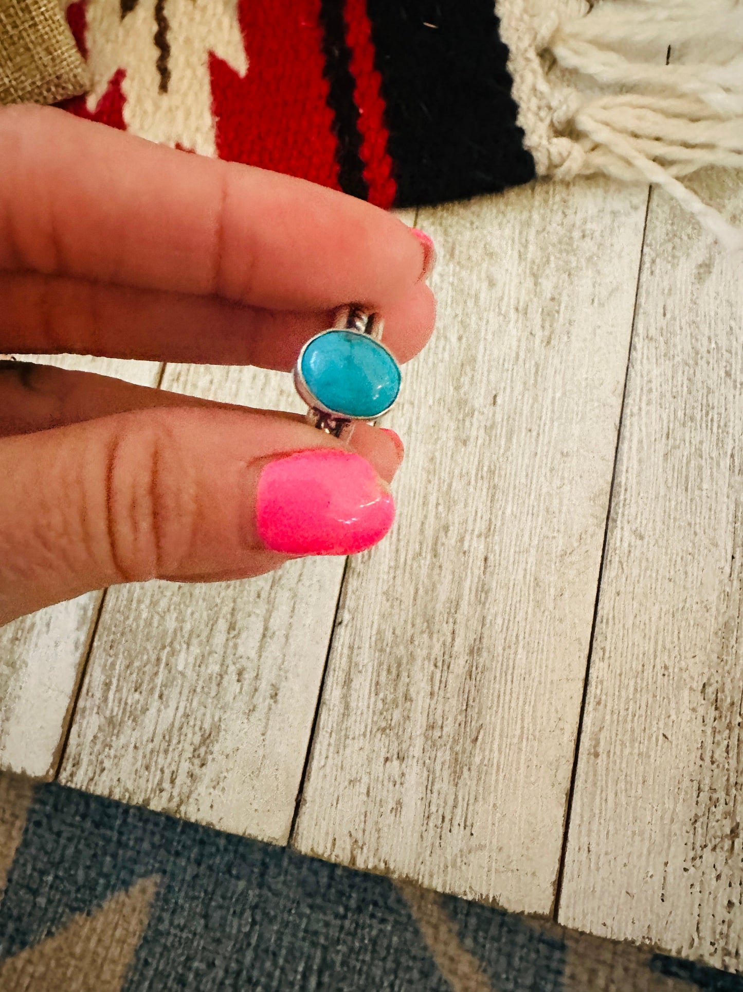 Handcrafted Turquoise & Sterling Silver Ring Size 4.5