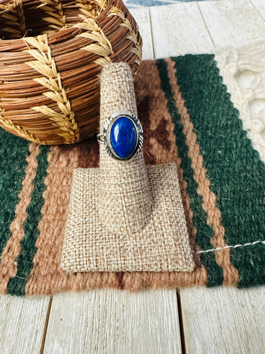 Old Pawn Handcrafted Lapis & Sterling Silver Ring Size 6.25