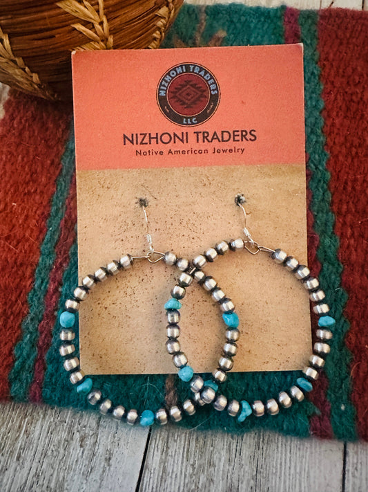 Handcrafted Turquoise & Sterling Silver Beaded Dangle Hoop Earrings Marie’s Favorite