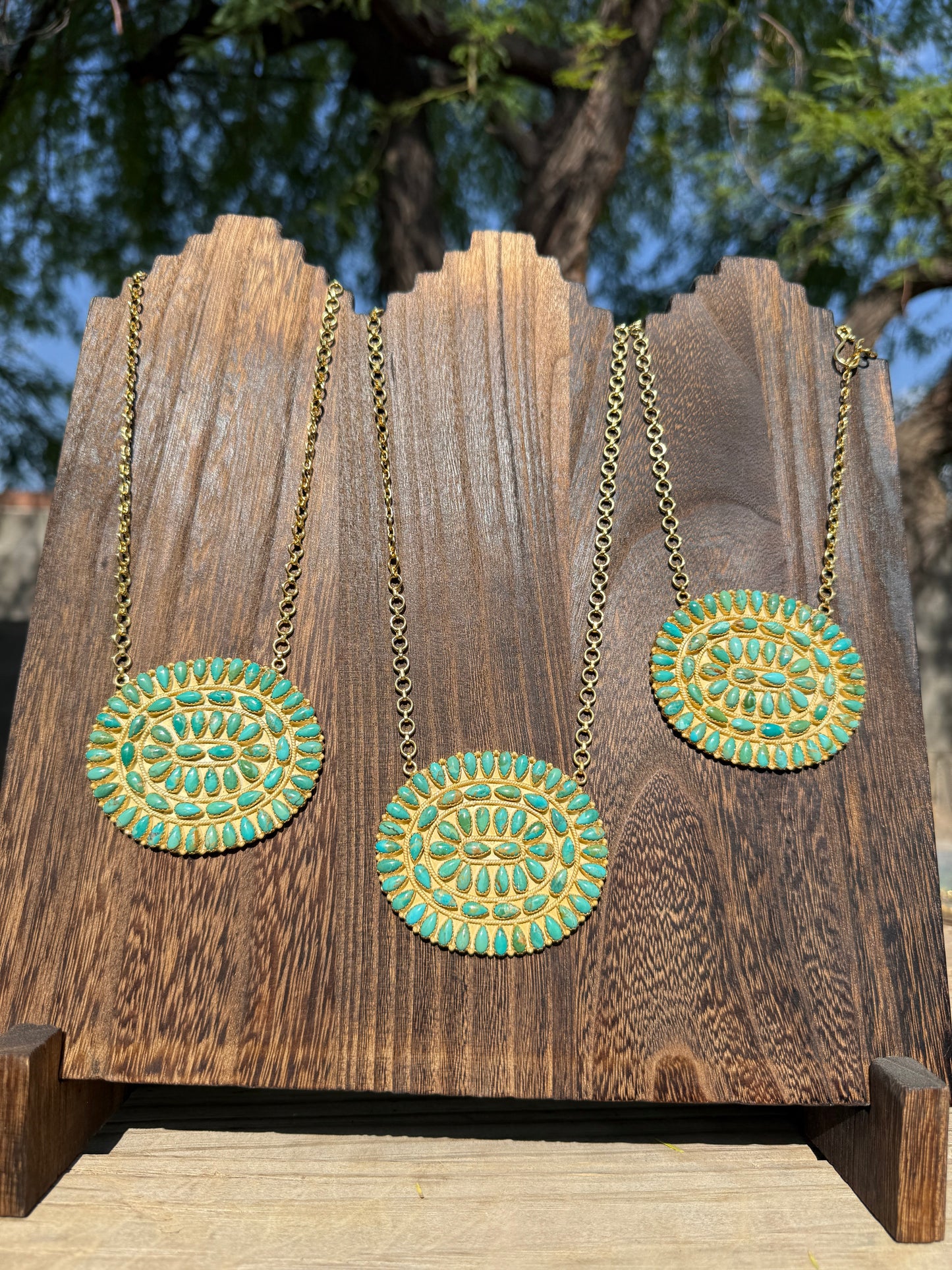 “The Golden Collection” Handmade Gold Plated Sterling Silver Kingman Turquoise Cluster Necklace