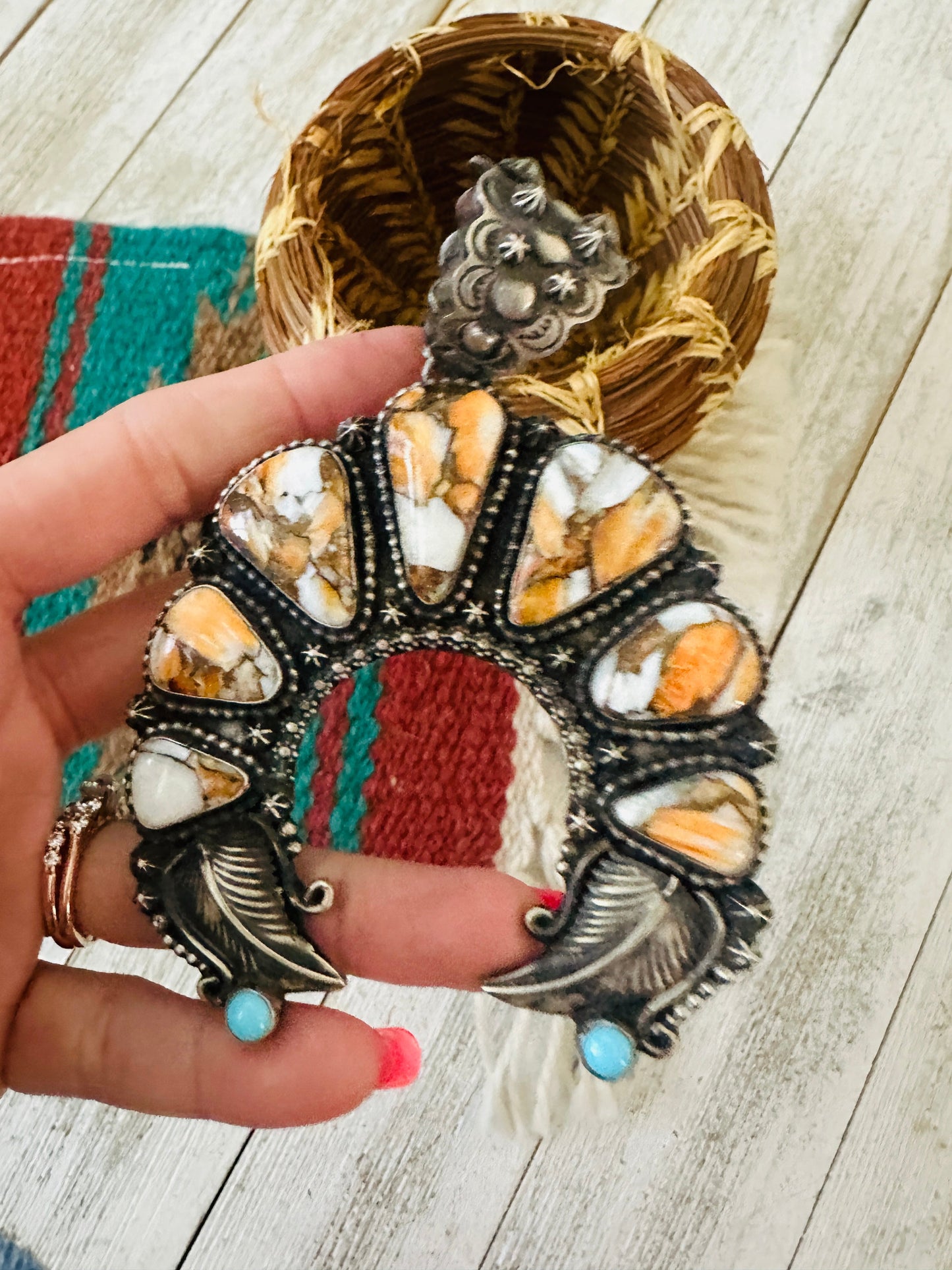 Handcrafted Sterling Silver, Spice & Turquoise Naja Pendant by Shawn Cayatineto