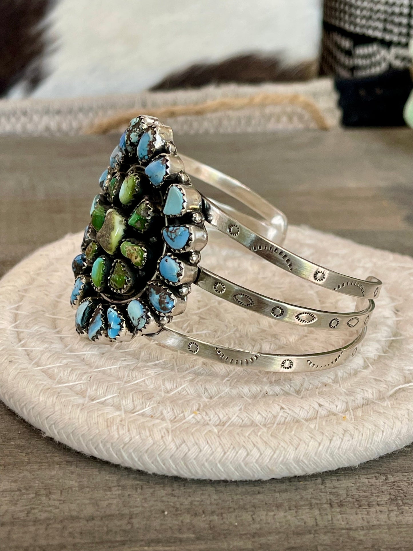 Beautiful Handmade Sterling Silver, Turquoise Multi Stone Cuff
