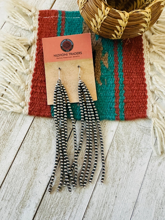 Handcrafted Sterling Silver Pearl Beaded Tassel Dangle Earrings