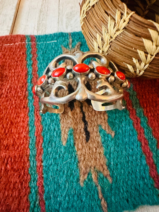 Handcrafted Coral & Sterling Silver Cuff Bracelet
