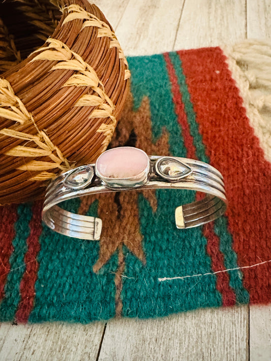 Handcrafted Queen Pink Conch Shell & Sterling Silver Cuff Bracelet