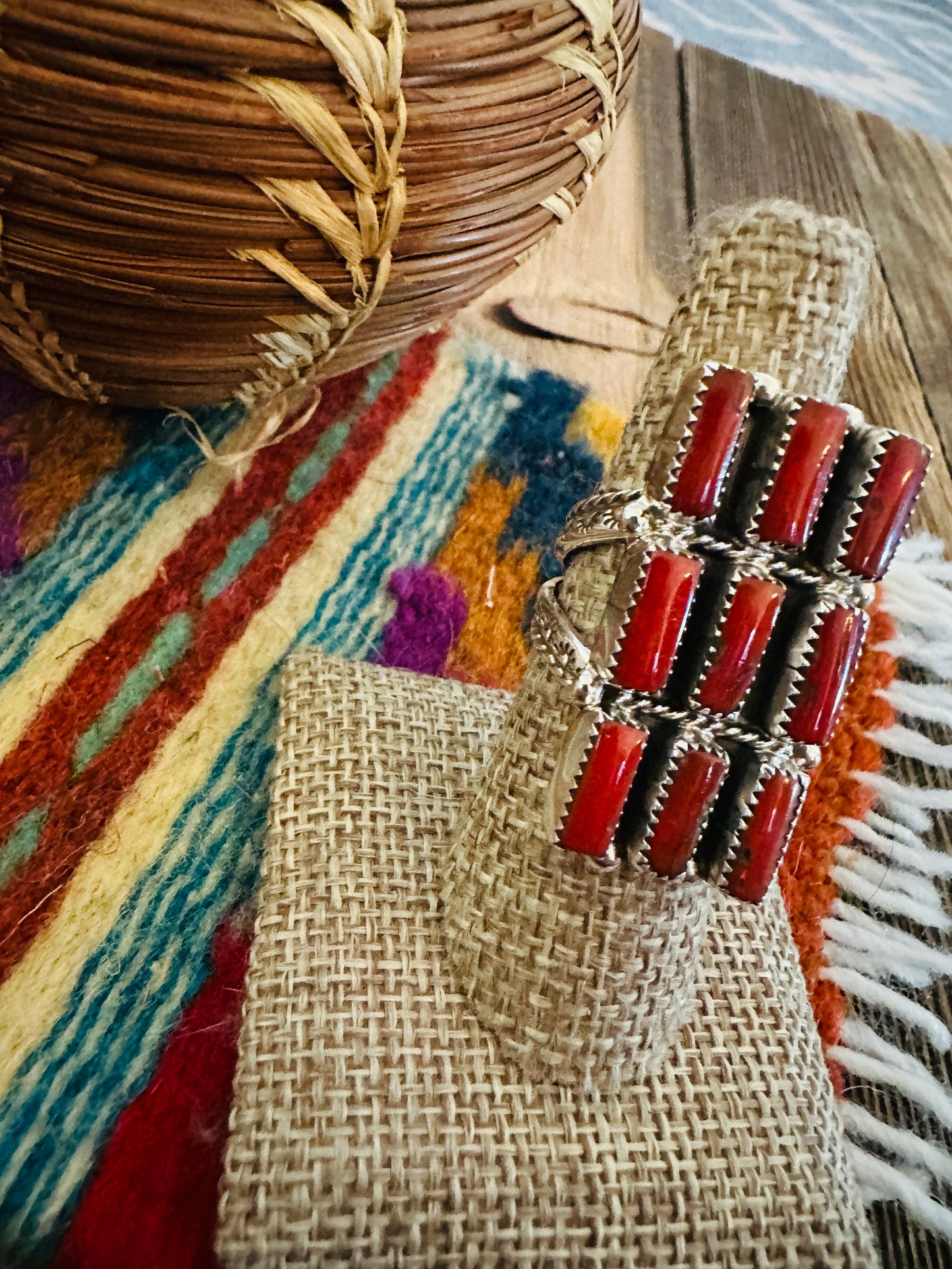 Handcrafted Coral & Sterling Silver Cluster Ring