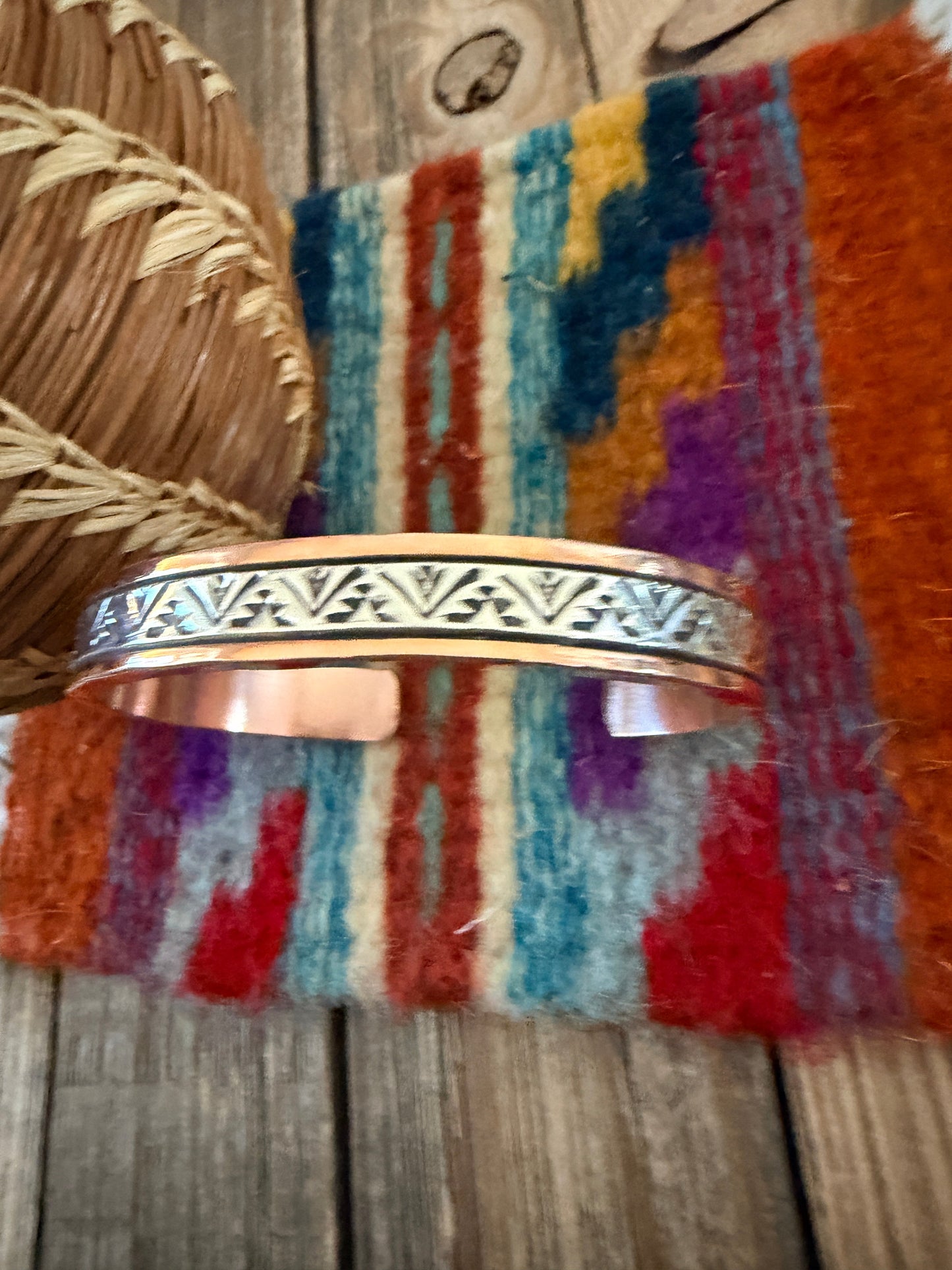 Handcrafted Copper & Sterling Silver Cuff Bracelet by Wylie Secatero