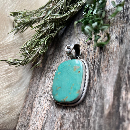 Handmade Green Turquoise Square Sterling Silver Pendant