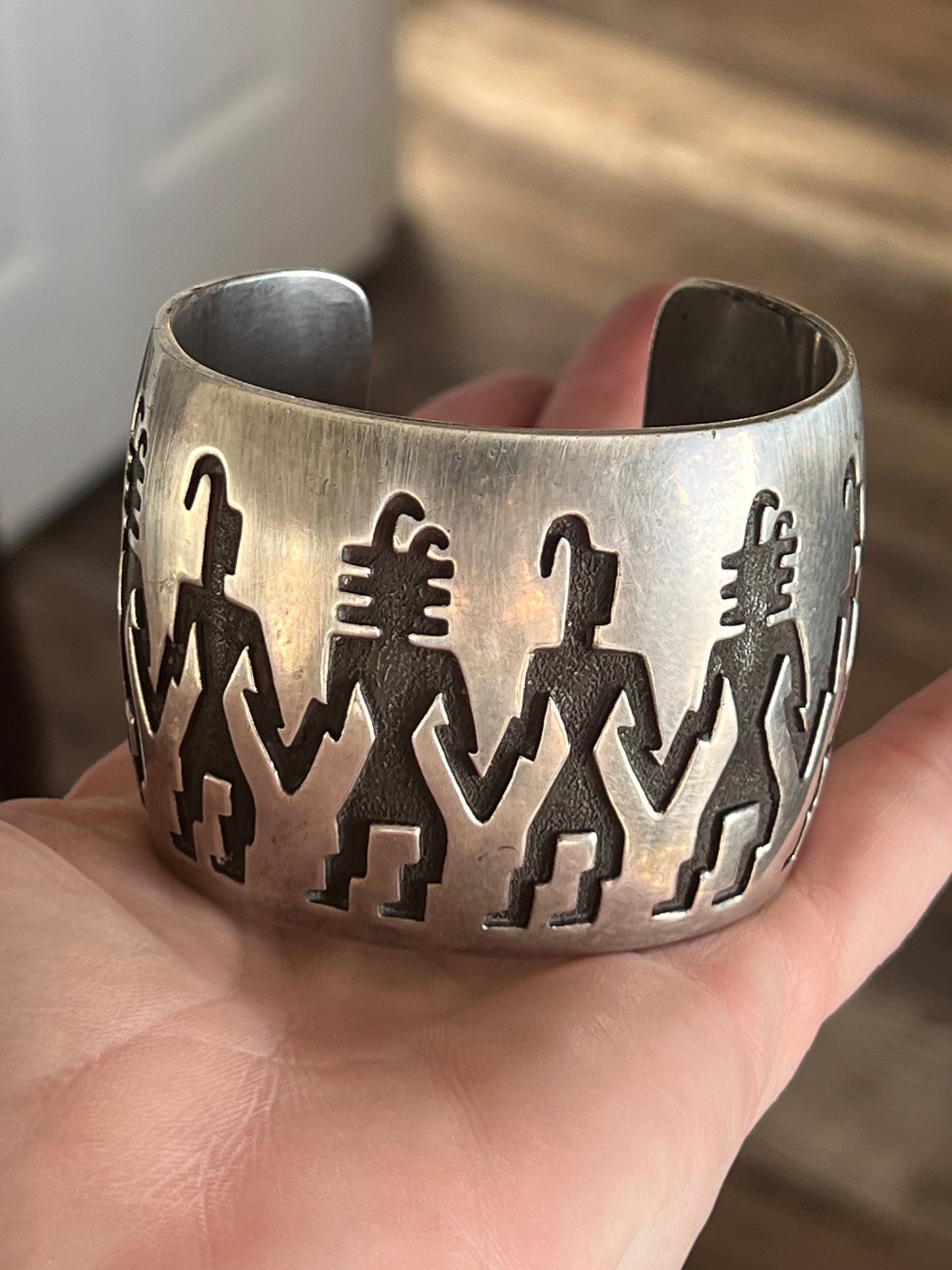 Handcrafted Vintage Sterling Silver Petroglyph Cuff