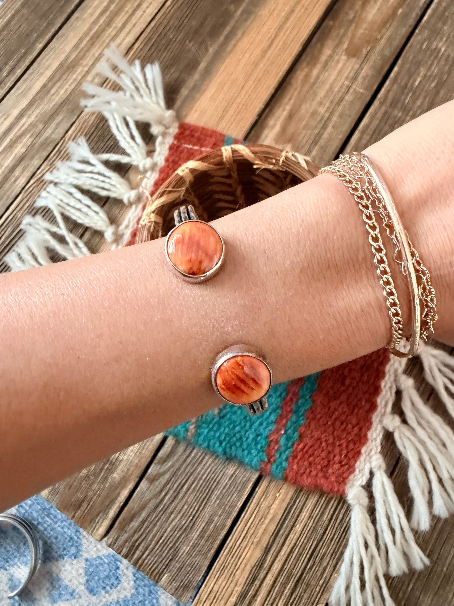 Handcrafted Orange Spiny & Sterling Silver Floating Cuff Bracelet