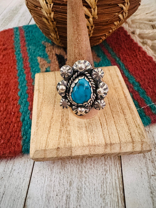 Handcrafted Sterling Silver & Kingman Turquoise Ring Size 11