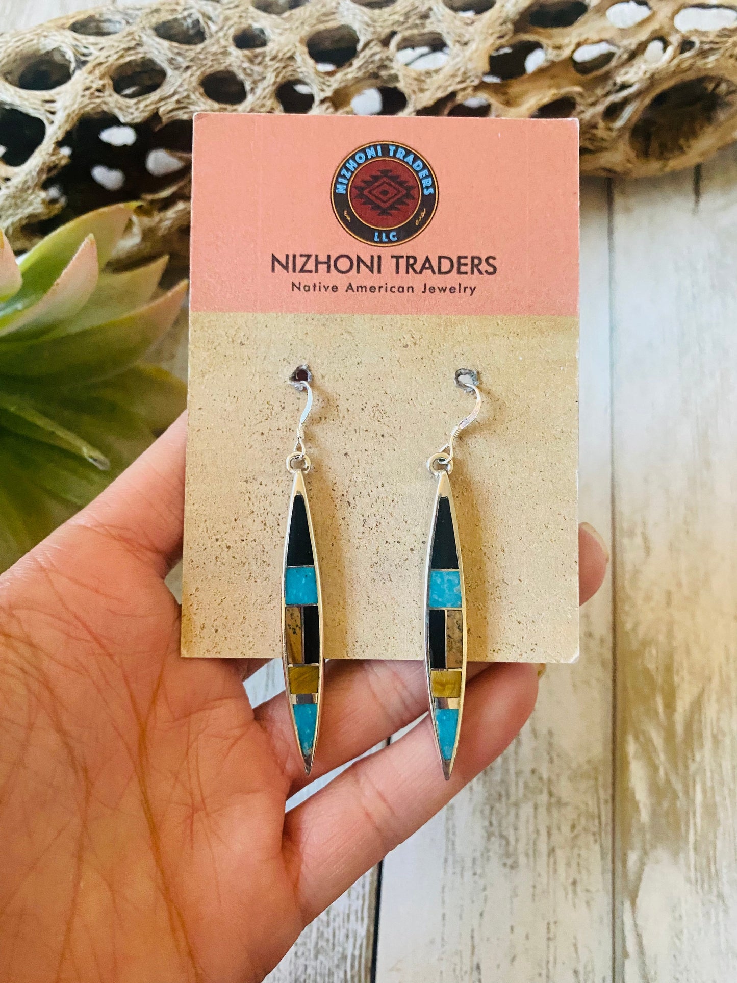 Handcrafted Multi Stone & Sterling Silver Inlay Dangle Earrings