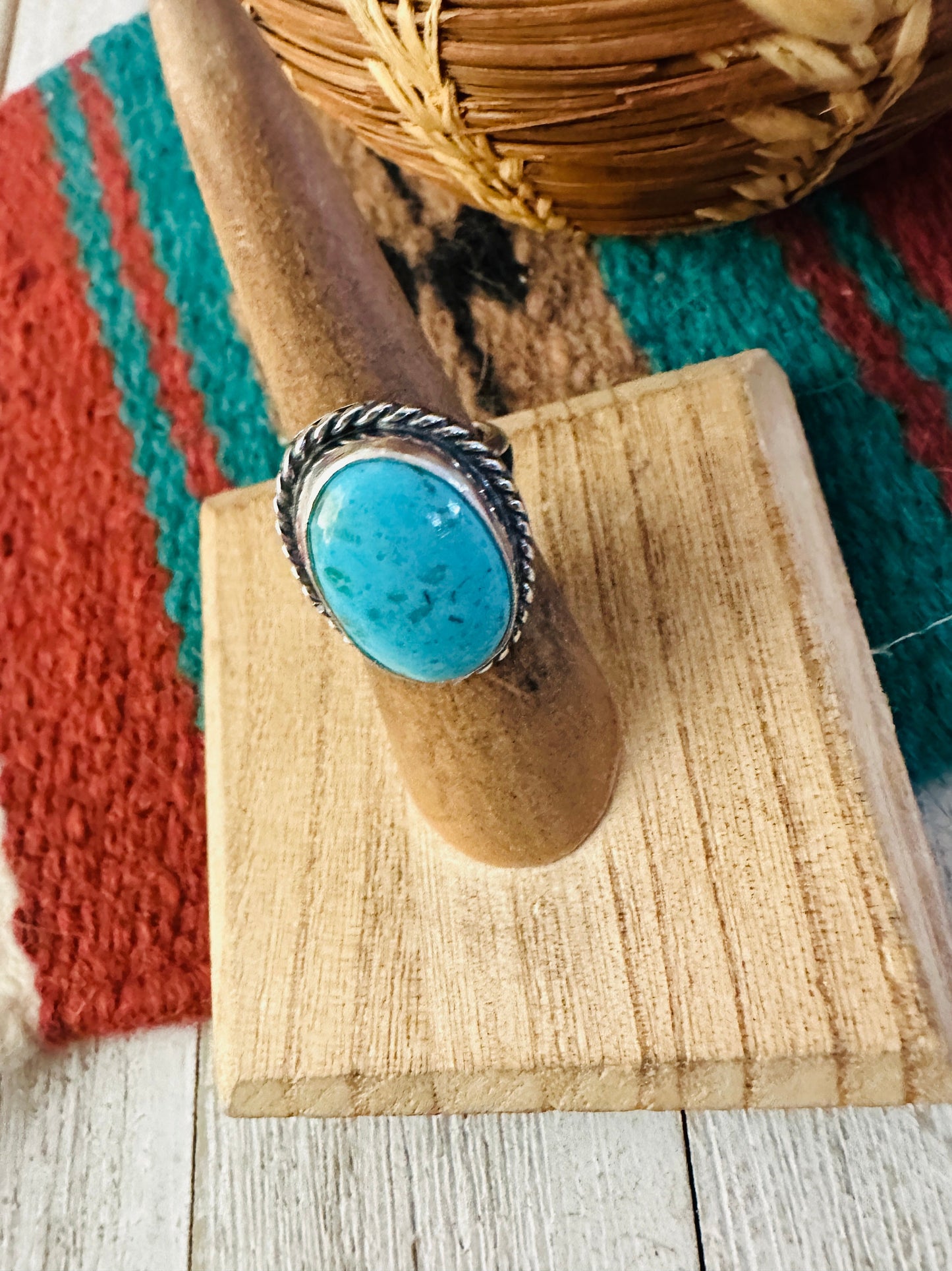 Handcrafted Turquoise & Sterling Silver Ring Size 5