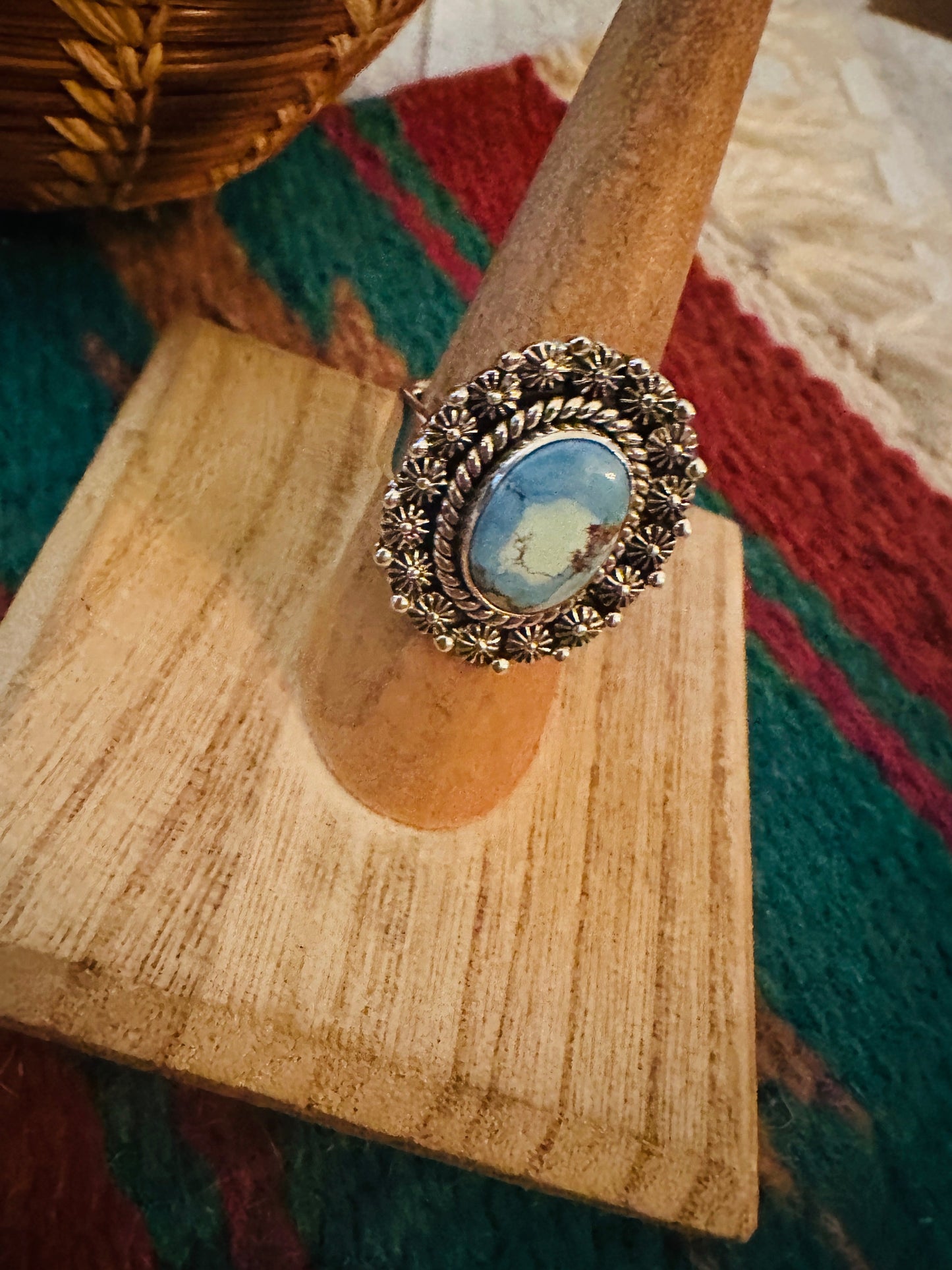 Handmade Golden Hills Turquoise & Sterling Silver Adjustable Ring Signed Nizhoni